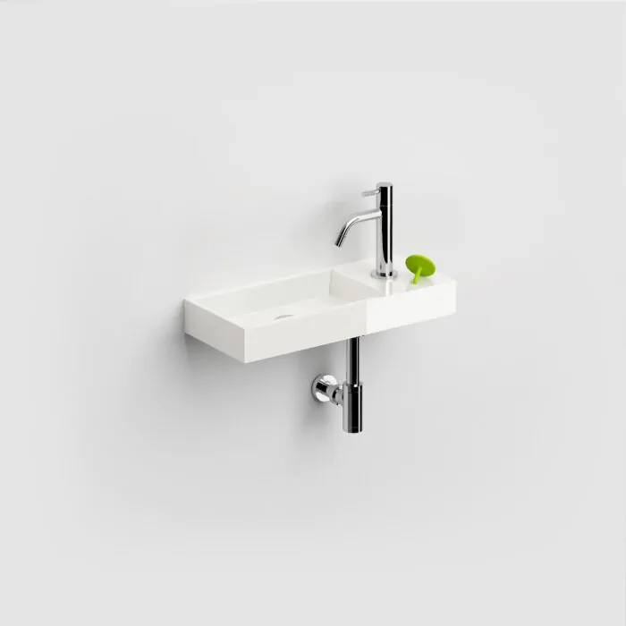 Clou - Mini Wash Me Fontein 45cm, Met Voorbewerkt Kraangat, Glanzend Wit Mineral Marmer