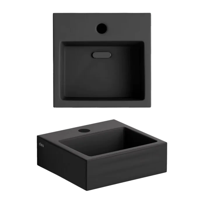 Clou - Flush 1 Fontein 28cm, Met Kraangat En Plug, Mat Zwart Keramiek