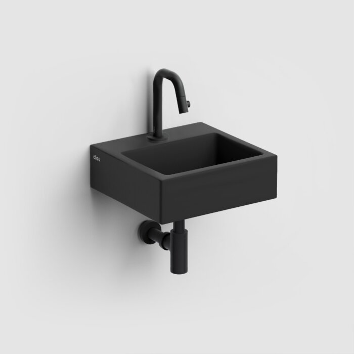 Clou - Flush 1 Fontein 28cm, Met Kraangat En Plug, Mat Zwart Keramiek