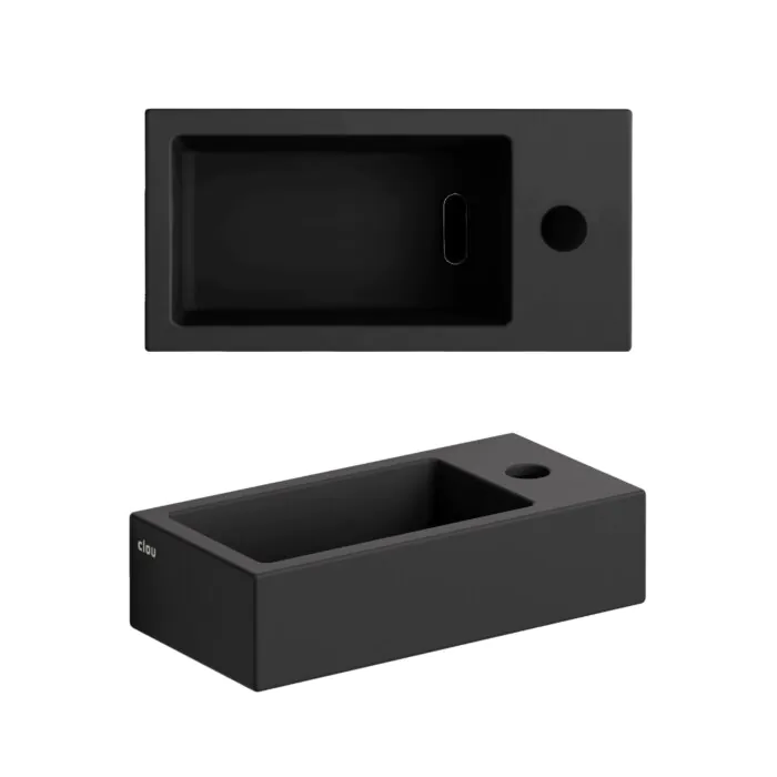 Clou - Flush 3 Fontein Rechts 36cm, Met Kraangat, Met Afvoerplug, Mat Zwart Keramiek