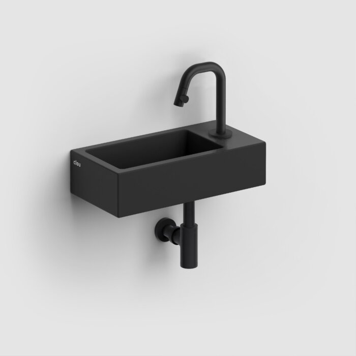 Clou - Flush 3 Fontein Rechts 36cm, Met Kraangat, Met Afvoerplug, Mat Zwart Keramiek