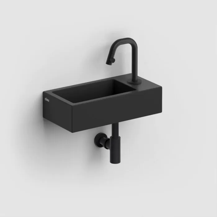 Clou - Flush 3 Fontein Rechts 36cm, Met Kraangat, Met Afvoerplug, Mat Zwart Keramiek