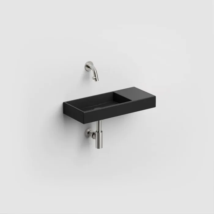 Clou - Mini Wash Me Fontein 45cm, Zonder Kraangat, Mat Zwart Keramiek