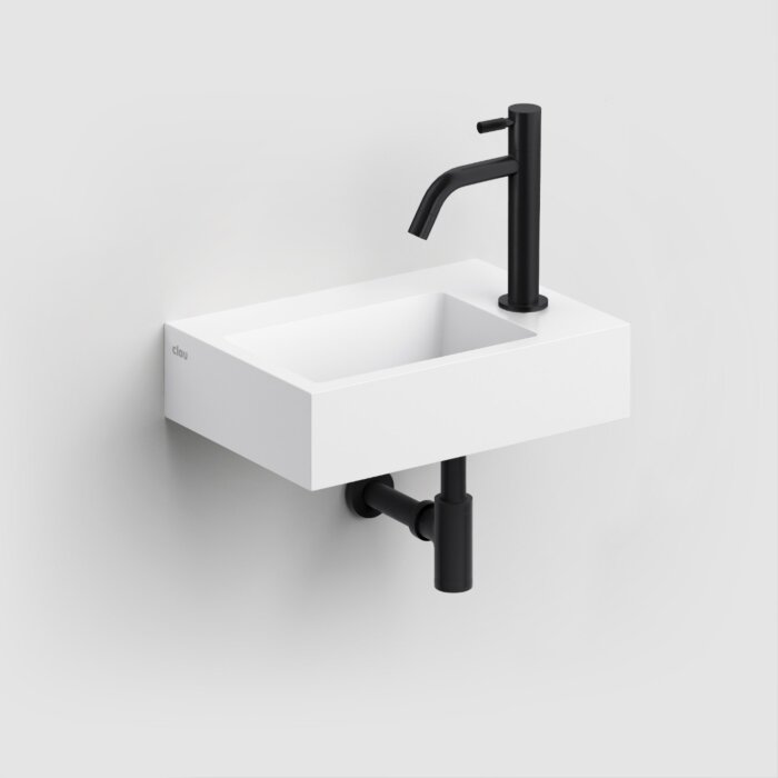 Clou - Flush 2 Fontein 36cm, Met Voorbewerkt Kraangat, Met Afvoerplug, Mat Wit Aluite