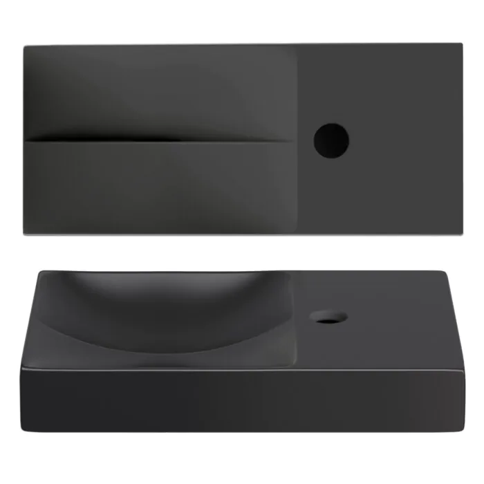 Clou - Vale Fontein Rechts 45cm, Met Kraangat, Mat Zwart Keramiek