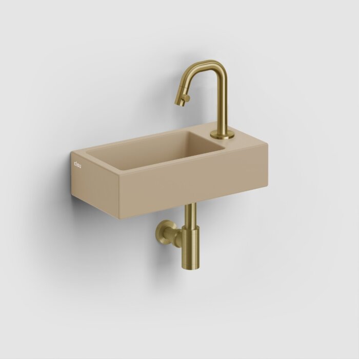 Clou - Flush 3 Fontein Rechts 36cm, Met Kraangat, Met Afvoerplug, Mat Mosterd Keramiek