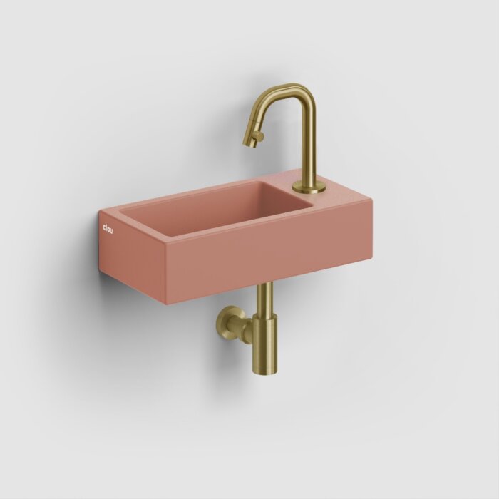 Clou - Flush 3 Fontein Rechts 36cm, Met Kraangat, Met Afvoerplug, Mat Roze Keramiek
