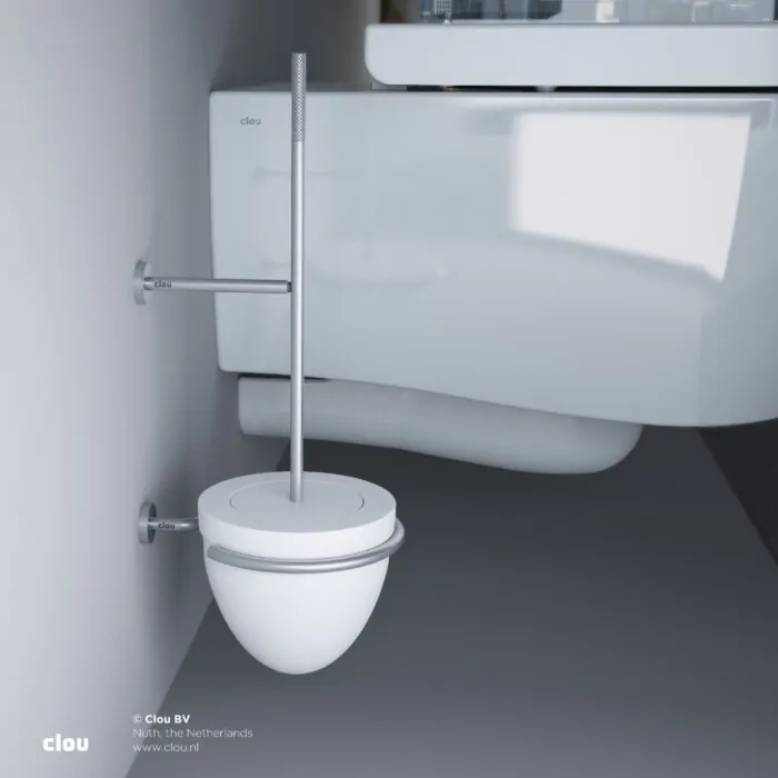 Clou - Slim Toiletborstelgarnituur Met Separaat Silicone Kapje, Wandmodel, Rvs Geborsteld En Aluite