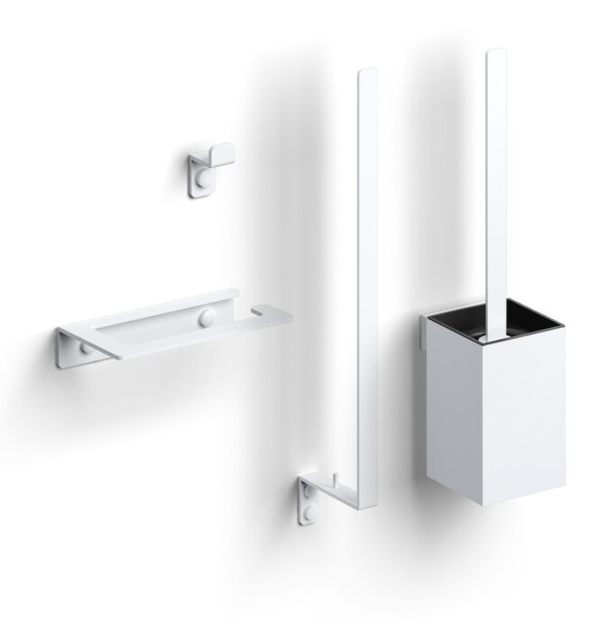 Clou - Fold Accessoireset Bestaande Uit Toiletborstel, Toiletrolhouder, Reserverolhouder En Kledinghaak, Mat Wit