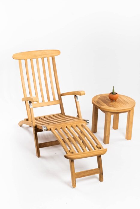 Teak Deckchair zonder wielen met Rond Bijzettafeltje - TK-DC-GW-RT