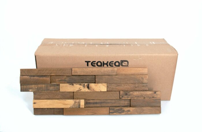 1 Doos Teak Plakhout | Rustiek | 3D Wandpanelen | 1 m2 per Doos | 10 panelen van 18x49.5x2 - DEV-WC-RN-BOX