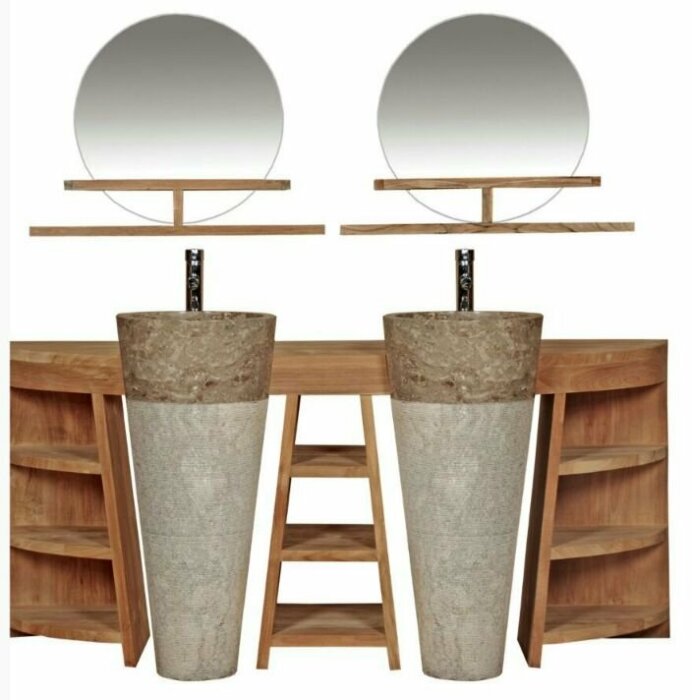 Teak Badkamerset Pedestal Dubbel | 120x40x80 - DEV-DUBB-DRSSR-PED-120x40x80