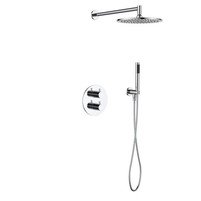 Regn complete thermostatische regendouche inbouwset met rond bedieningselement Chroom