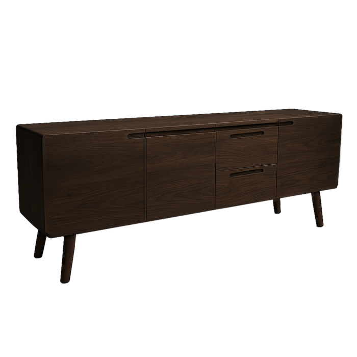 Aura dressoir 210 cm massief acaciahout met lades en deuren, modern interieur meubelstuk.
