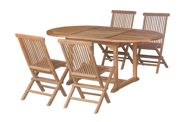 Teak Tuinset Tenerif | Ovale Uitschuifbare Tuintafel 120<>180 met 4 Inklapbare Teak Tuinstoelen - Oval120-180+4tenerif