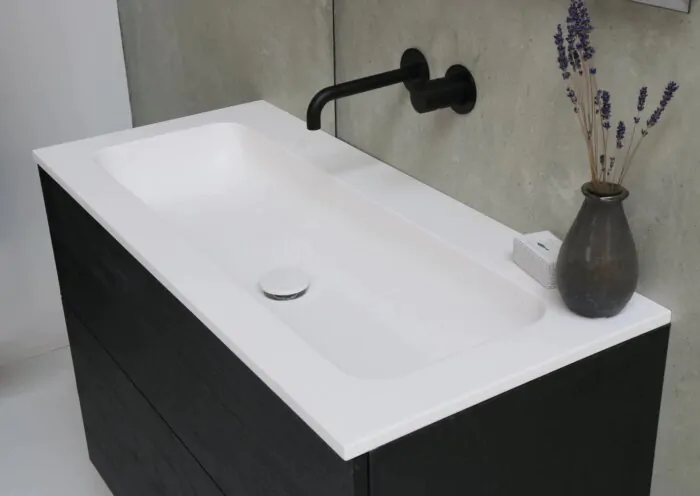 Ink Faktor Wastafel polystone links met 1 kraangat - Glans wit - 1600x450x15 mm (bxdxh)