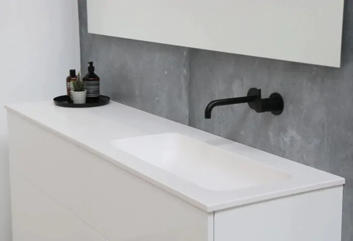 Ink Faktor Wastafel polystone links met 1 kraangat - Glans wit - 1600x450x15 mm (bxdxh)