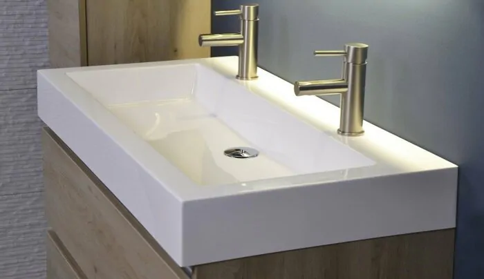 Ink Momento meubelwastafel rechts 140x45cm - zonder kraangat - Polystone mat wit