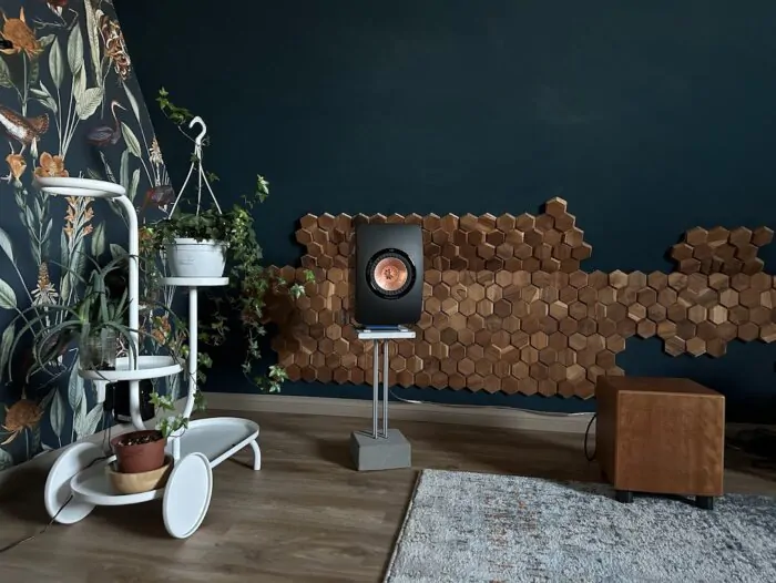Geluidsdempende muurbekleding hexagon houten wandpanelen