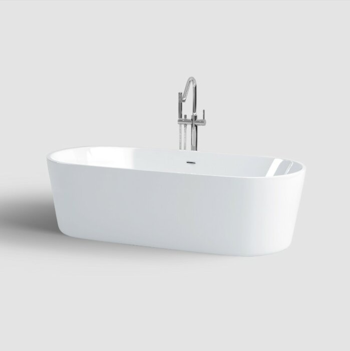 Clou - Inbe Vrijstaand Ligbad, Ovaal, Wit Acryl, Met Plug En Overloop In Chroom