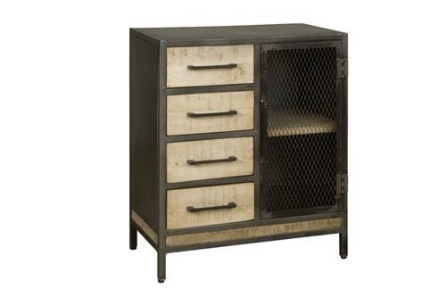 W/N & Iron Dressoir | 1 Deur | 4 Laden | 76x40x92 - TWR-IF0871