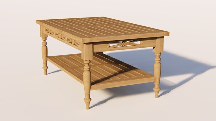 Batavia salontafel van massief teak 100x50 cm met onderplank – klassiek buitenmeubel

