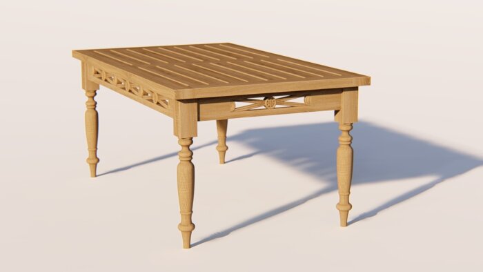 Batavia salontafel van massief teakhout 100x50 cm – klassiek tuinmeubel met sierpoten