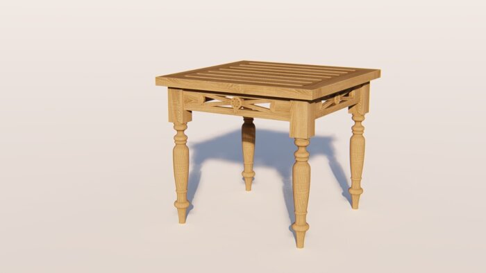 Teakhouten koffietafel 50×50 cm uit de Batavia Collection met sierlijk houtsnijwerk en klassiek design