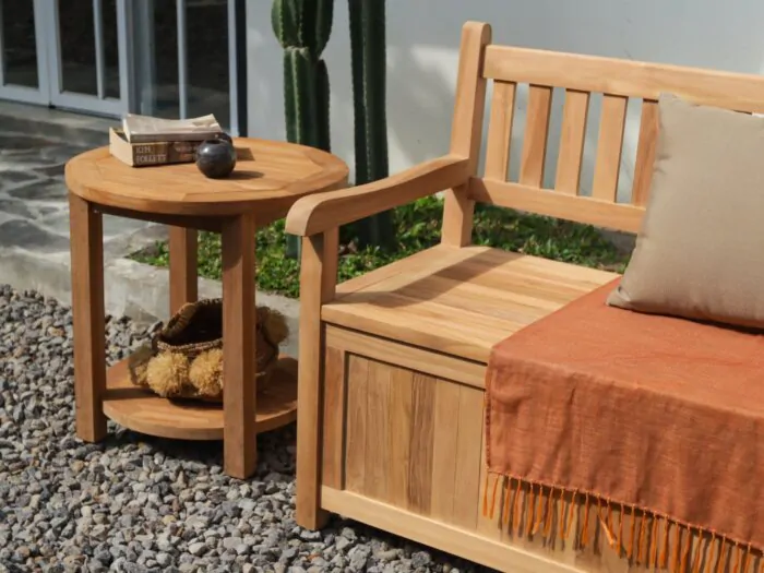 Tuin Salontafel Teakhout | Rond Ø 50 met onderblad | Bijzettafeltje