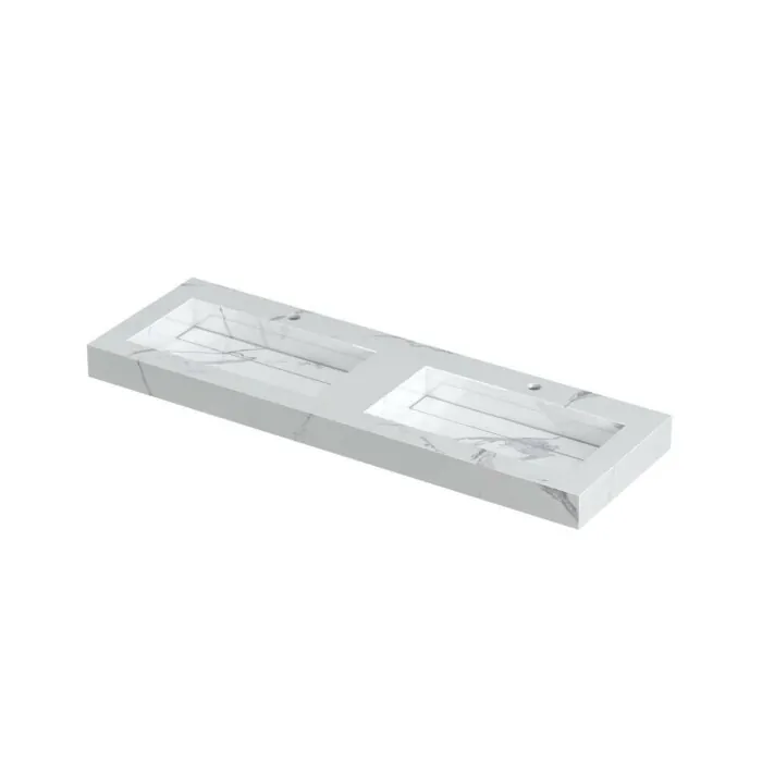 Ink Pitch dubbele meubelwastafel 140x45cm keramische slab - 2 kraangaten - Statuario