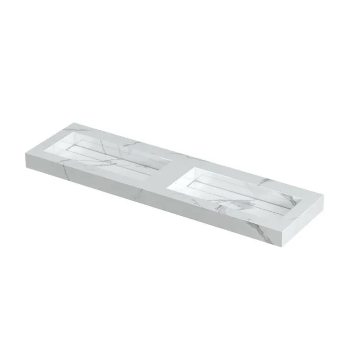Ink Pitch dubbele meubelwastafel 160x45cm keramische slab - zonder kraangaten - Statuario
