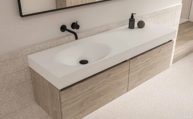 Ink Smooth Wastafel polystone midden zonder kraangat mat wit 1000x450x90mm (bxdxh)