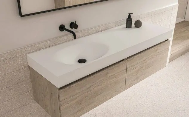 Ink Smooth Wastafel polystone rechts met 1 kraangat glans wit 1200x450x90mm (bxdxh)
