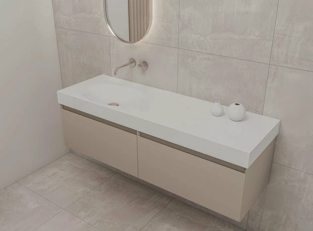 Ink Smooth Wastafel polystone midden zonder kraangat mat wit 1000x450x90mm (bxdxh)