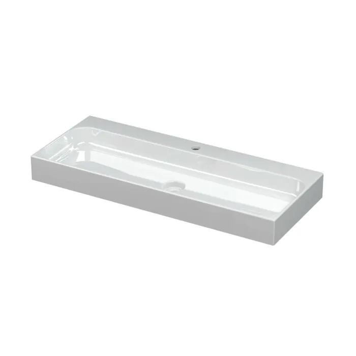 Ink Unit wastafel porselein met 1 kraangat incl. porseleinen click plug - Glans wit 1000x400mm (bxd)