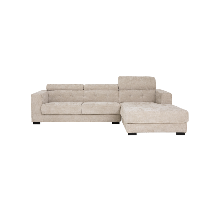 Brighton hoekbank rechts 3-zits met chaise longue – stof ivory XS85-15 – modern design van Teakea