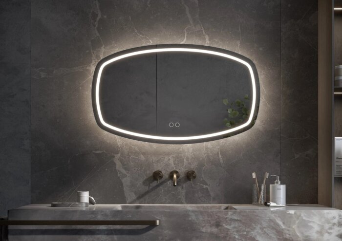 KÖLN ovalen LED spiegel met touchdimmer en spiegelverwarming – Scandinavisch design, diverse maten, CE-gecertificeerd, condensvrij glas, snelle levering.