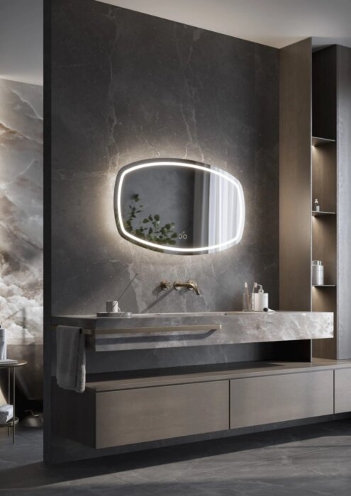 KÖLN ovalen LED spiegel met touchdimmer en spiegelverwarming – Scandinavisch design, diverse maten, CE-gecertificeerd, condensvrij glas, snelle levering.