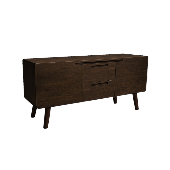 Aura Dressoir 160 cm van Tower Living – zwart teakhout met visgraat en metalen onderstel