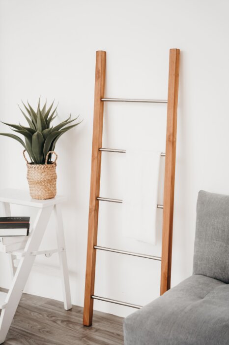 Teakhouten ladder RVS stijlen 150 x 50 x5 