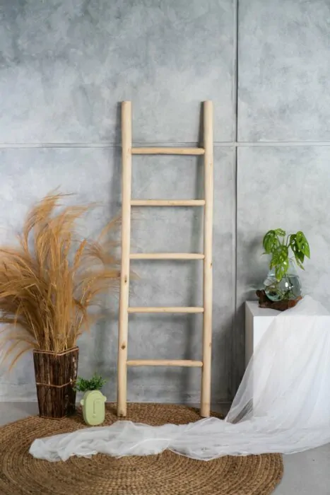 Teakhouten decoratie ladder | Naturel Eiken-Look| 50x5x175 - Decoratieladder-Eiken-Naturel-1750-50-