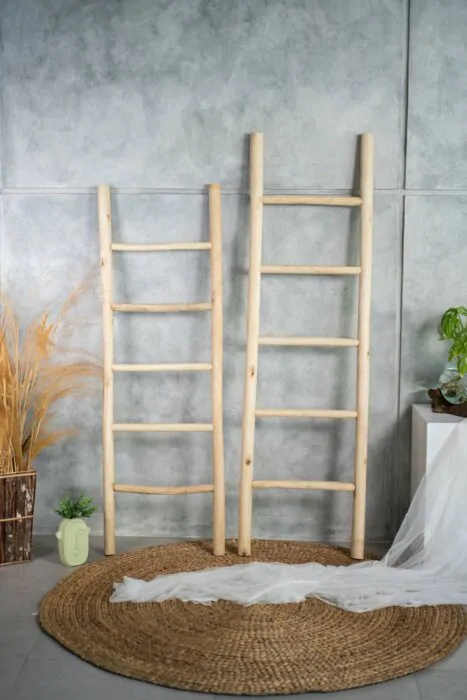 Teakhouten decoratie ladder | Naturel Eiken-Look| 50x5x175 - Decoratieladder-Eiken-Naturel-1750-50-