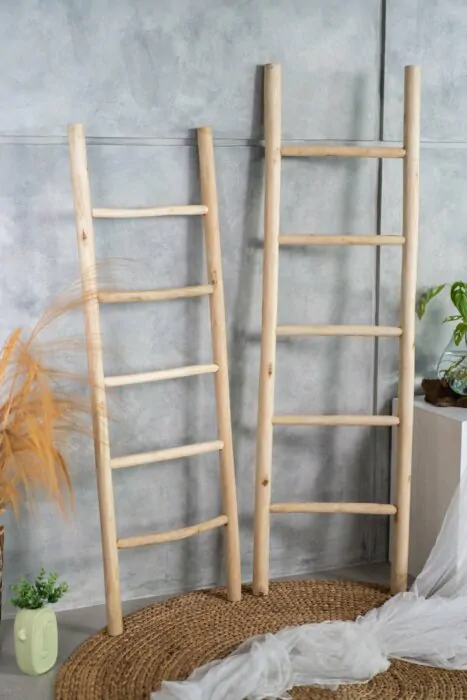 Teakhouten decoratie ladder | Naturel Eiken-Look| 50x5x175 - Decoratieladder-Eiken-Naturel-1750-50-