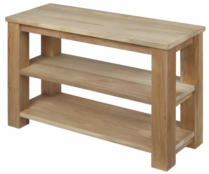 Minimalistisch teak badkamermeubel Linean van massief hout, geschikt voor opbouw waskom – vochtbestendig en leverbaar in diverse maten