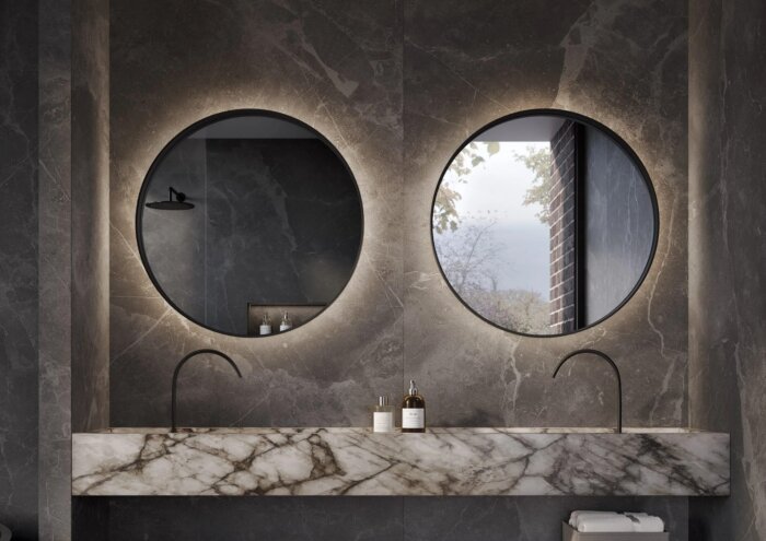 MIAMI BEACH spiegel met geïntegreerde verlichting, touchdimmer en spiegelverwarming – moderne ronde spiegel Ø600 mm, Ø800 mm, Ø1000 mm voor badkamer of woonruimte, CE-gecertificeerd, snelle levering en 2 jaar garantie.