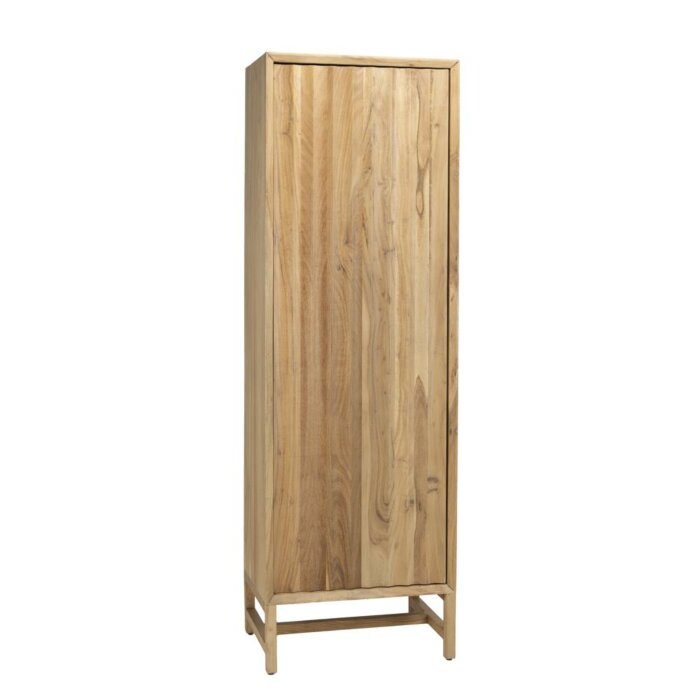 Crotone Opbergkast 55 cm (linksdraaiend) van massief gebleekt acaciahout met golvend front en push-to-open systeem. Scandinavisch design met strakke, greeploze uitstraling. Perfect voor een moderne en stijlvolle inrichting