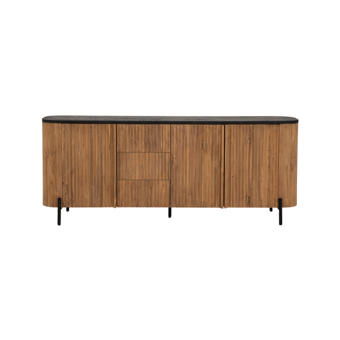 Tower Living Palazzo dressoir van 200 cm, gerecycled teakhout met geribbelde afwerking en betonnen bovenblad