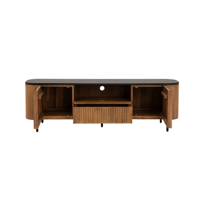 Tower Living Palazzo TV-meubel 180 cm, gerecycled teakhout met geribbelde afwerking en betonnen bovenblad
