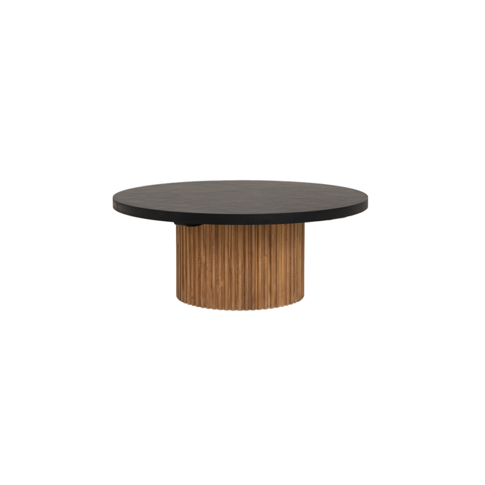 Tower Living Palazzo salontafel rond 100 cm, gerecycled teakhout met geribbelde afwerking en betonnen bovenblad