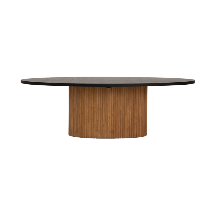 Tower Living Palazzo eetkamertafel ovaal 240 cm, gerecycled teakhout met geribbelde afwerking en betonnen bovenblad